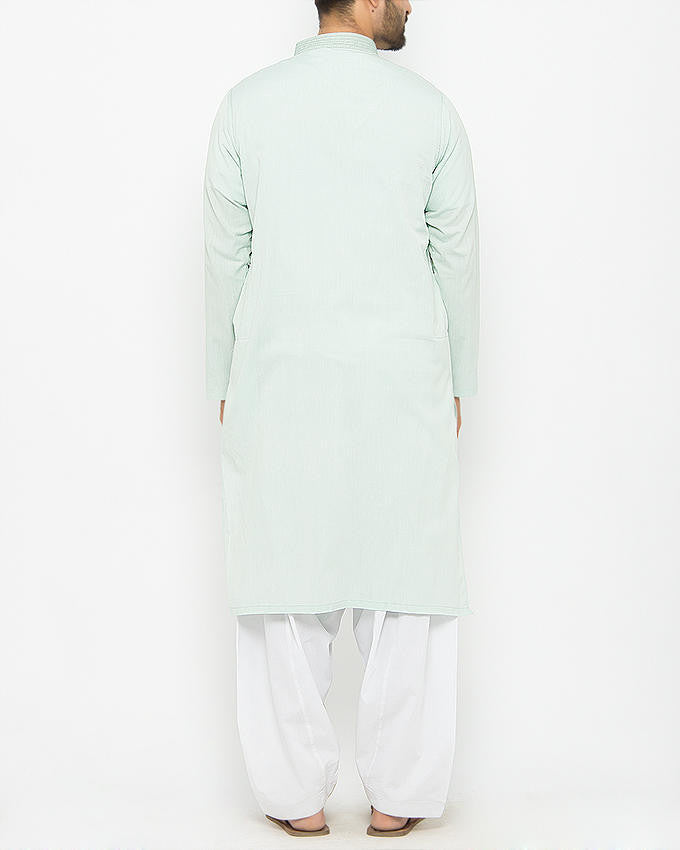 Mint Green Kurta in Two Ply Cotton Designe in Applique Work. Product Code RK-15086