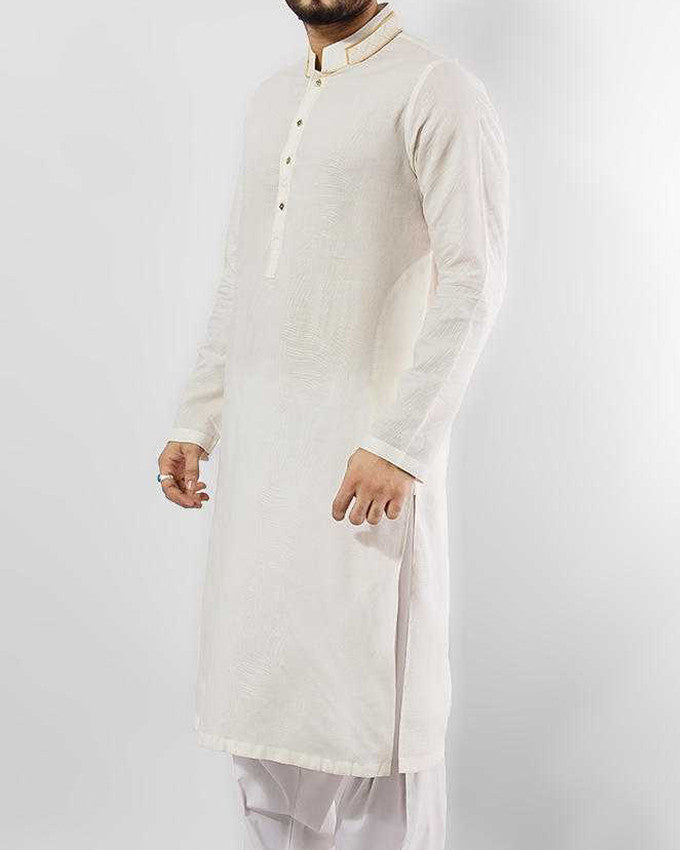 Cream colored Kurta in Jacquard weave with Applique workProduct Code RK-14165