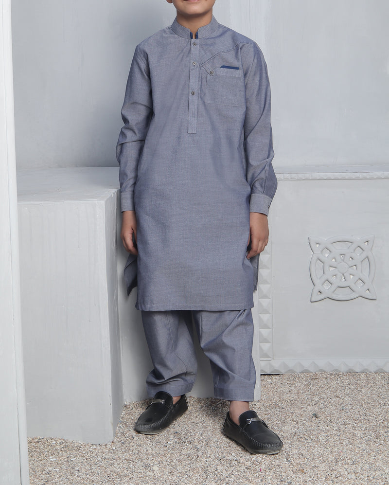 Denim Blue Qameez Shalwar for Kids AQ-42115