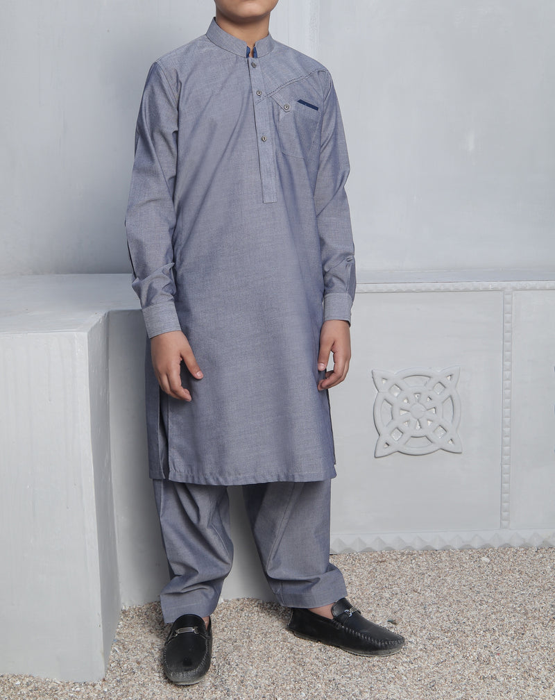 Denim Blue Qameez Shalwar for Kids AQ-42115