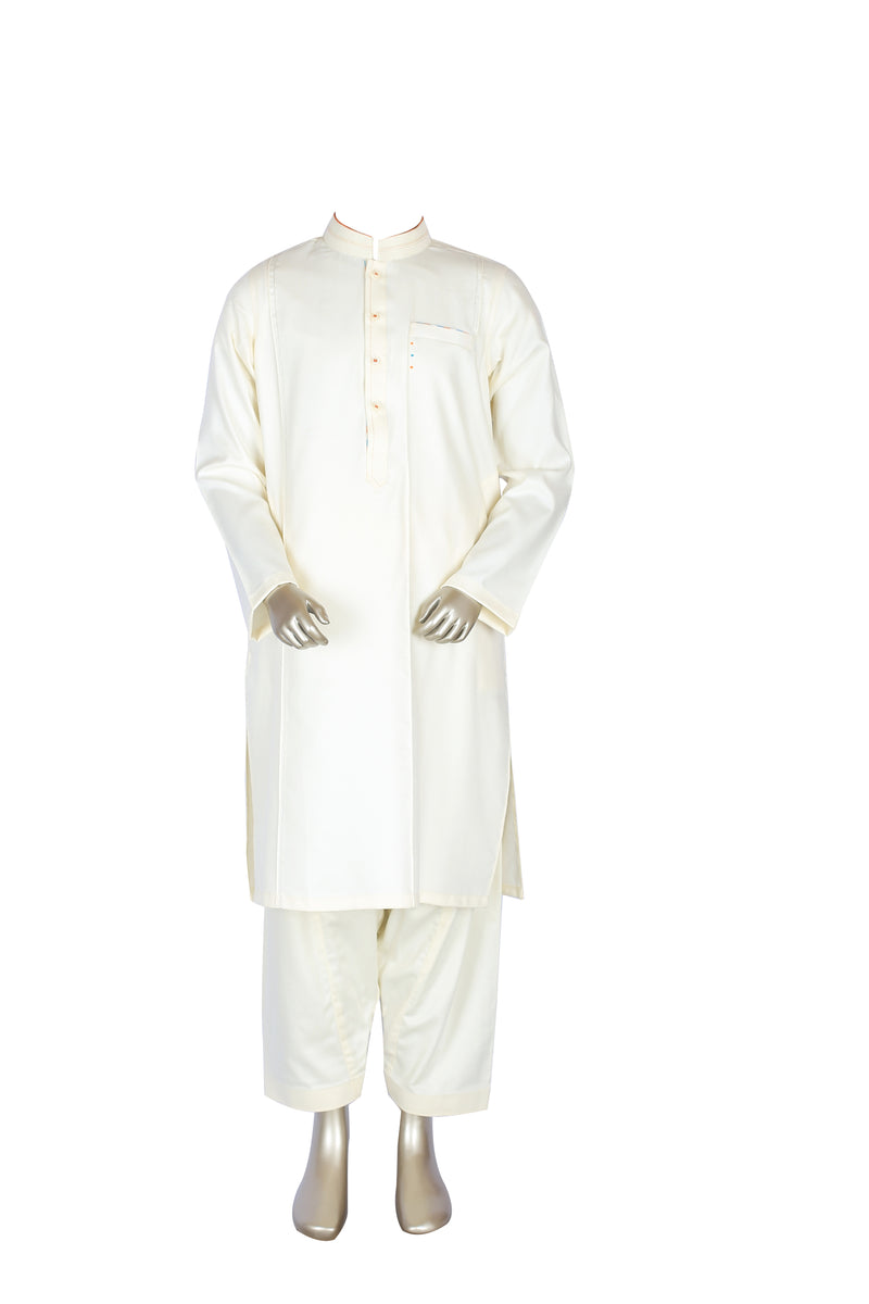 Off White Qameez Shalwar For Kids AQ-40802