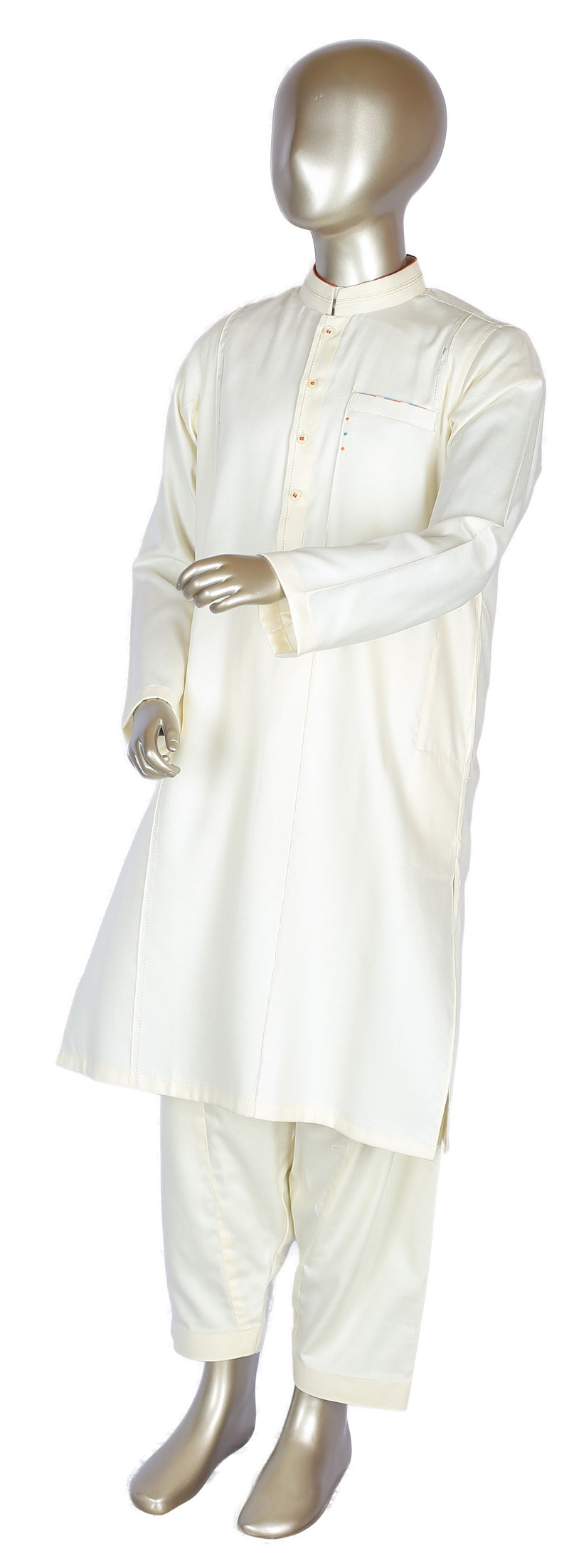 Off White Qameez Shalwar For Kids AQ-40802
