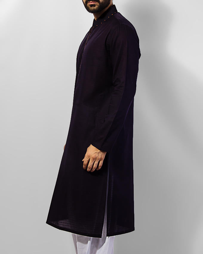 Navy Blue Designer Kurta in 100% textured Cotton with Sleek embroidery Product Code RK-15029