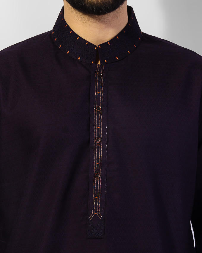 Navy Blue Designer Kurta in 100% textured Cotton with Sleek embroidery Product Code RK-15029