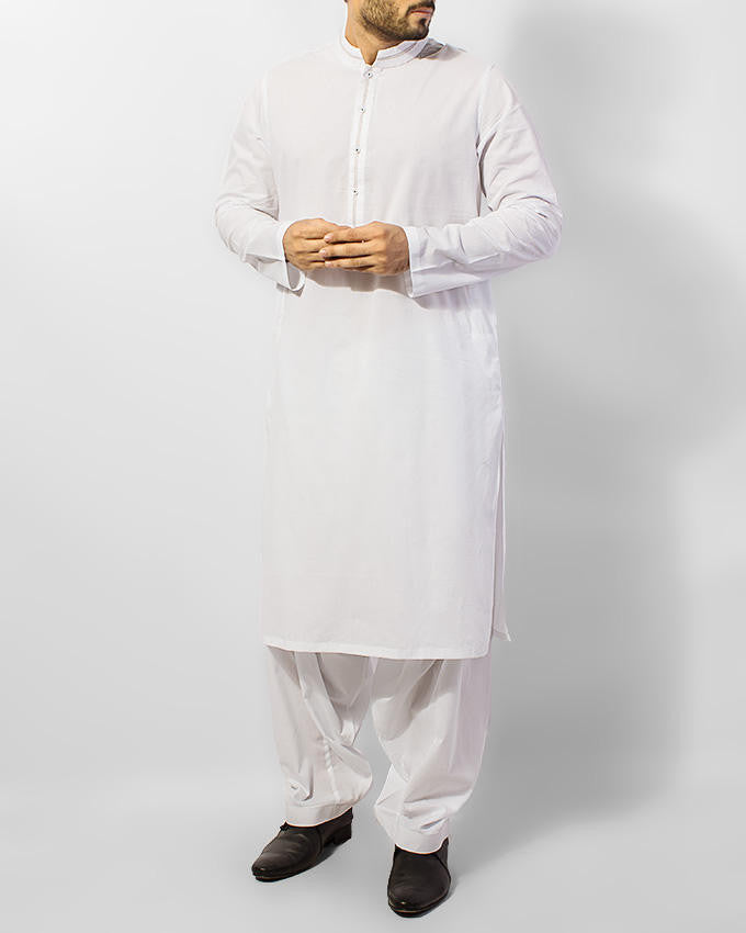 Image of Men Men Shalwar Qameez White Shalwar Qameez Suit with thread work. Product Code RQ-15055