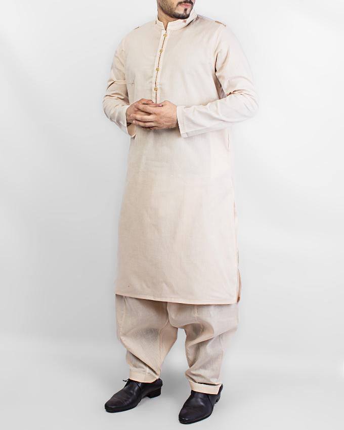 Image of Men Men Shalwar Qameez Light Peach colored Cotton Shawar Qameez Suit. Product Code RQ-15073