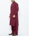 Maroon Colored Shalwar Qameez in Dyed Yarn Cotton With Applique in Contrast Fabrics. Product Code RQ-15092