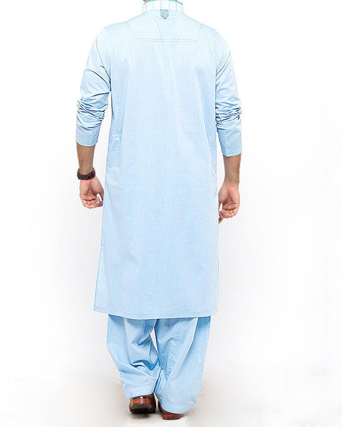 Sky Blue Colored Shalwar Qameez Suit Cotton  Fabric with Embroidery and Applique Work Product Code RQ-15308