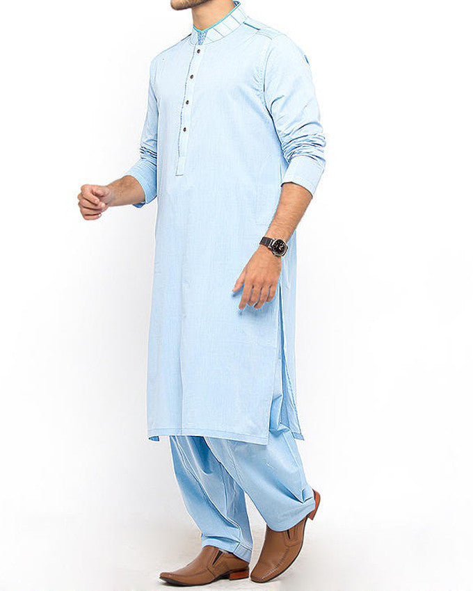 Sky Blue Colored Shalwar Qameez Suit Cotton  Fabric with Embroidery and Applique Work Product Code RQ-15308