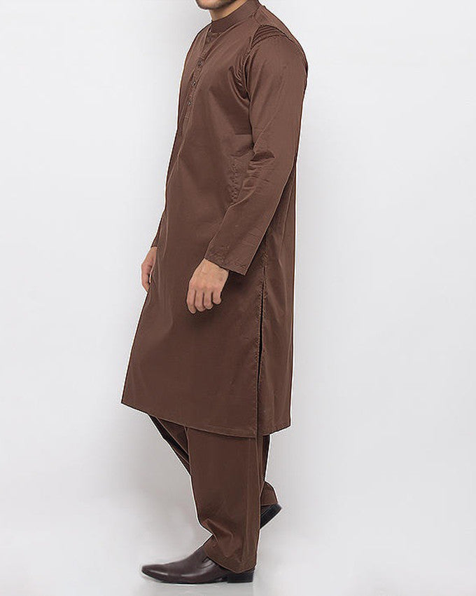 Dark Brown Shalwar Qameez in Cotton Fabric With Thread Work Product Code RQ-15336