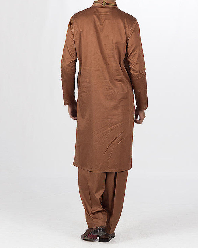 Choclate Brown Shalwar Qameez Suit in 100% fine Cotton with designer applique & thread work .Product Code RQ-16126