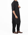Black Shalwar Qameez Suit in Blended PV Fabric with applique and Thread work Product Code RQ-16138