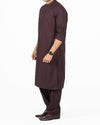 Image of Men Men Shalwar Qameez Oud Brown Shalwar Qameez suit in Blended fabric with designer collar and slight thread work. Product Code RQ-16152