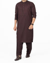 Oud Brown Shalwar Qameez suit in Blended fabric with designer collar and slight thread work. Product Code RQ-16152