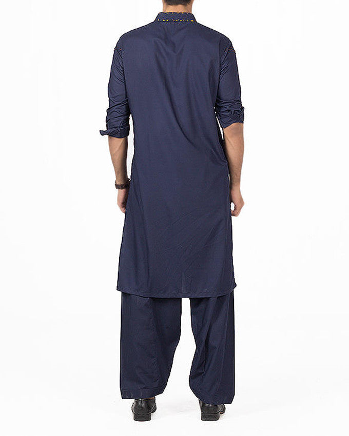 Royal Blue Shalwar Qameez suit in blended fabric with detailed embroidery & applique work. Product Code RQ-16158