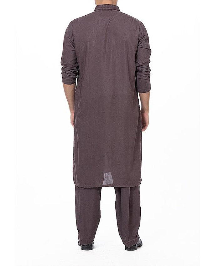 Shadow Grey colored shalwar qameez suit in blended fabric with hand embroidery collar & placket Product Code RQ-16164