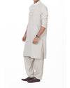 Ash White Shalwar Qameez Suit in Blended Fabric with slight applique  work Product Code RQ-16165