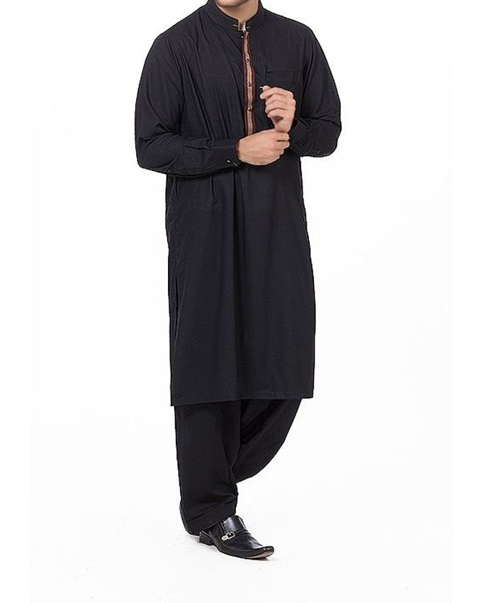 Black Shalwar Qameez Suit in Blended voile  Fabric with applique  work Product Code RQ-16166