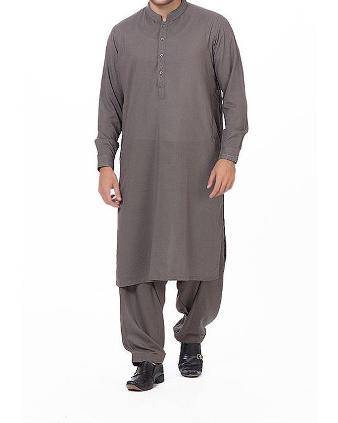 Image of Men Men Shalwar Qameez Gun Metal  colored  designer shalwar qameez suit in blended voile with applique & thread work Product Code RQ-16175