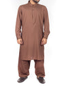 Image of Men Men Shalwar Qameez Original Brown Shalwar Qameez Suit in Blended Fabric with designer cuts and applique work Product Code RQ-16204