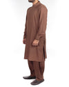Original Brown Shalwar Qameez Suit in Blended Fabric with designer cuts and applique work Product Code RQ-16204