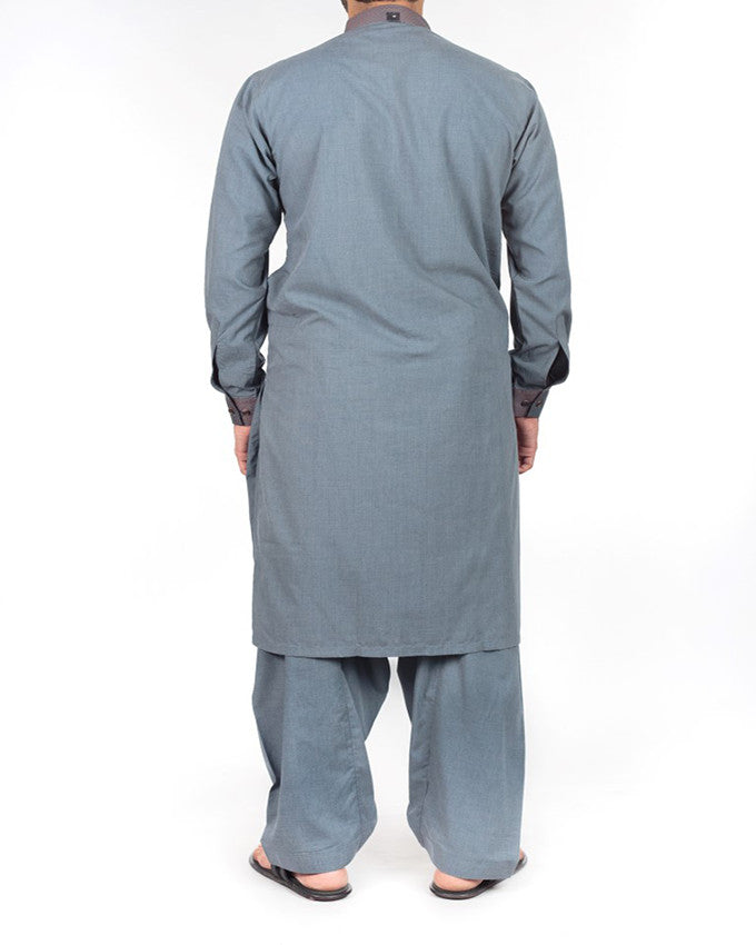 Royal Grey Shalwar Qameez Suit in Blended Fabric with designer applique work in detail. Product Code RQ-16206