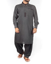 Image of Men Men Shalwar Qameez Charcoal Gery Shalwar Qameez suit in Blended fabric with designer details. Product Code RQ-16207
