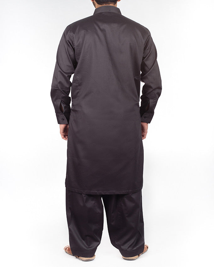 Black Shalwar Qameez suit (100% fine count cotton) with design details. Product Code RQ-16209