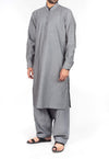 Image of Men Men Shalwar Qameez Grey Chambrey Shalwar Qameez suit in Blended Fabric with Slight Applique work. Product Code: RQ-16214