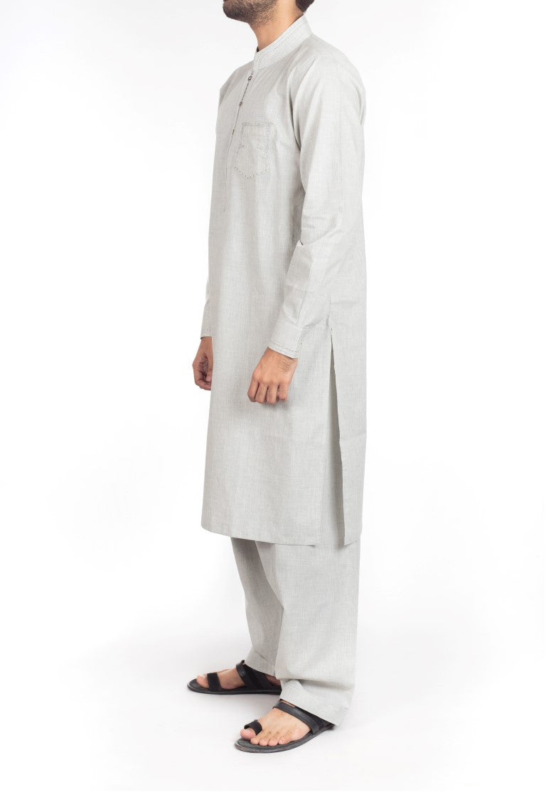 Ash Grey Shalwar Qameez  suit in Blended fabric with Thread  & Applique work. Product Code RQ-16217