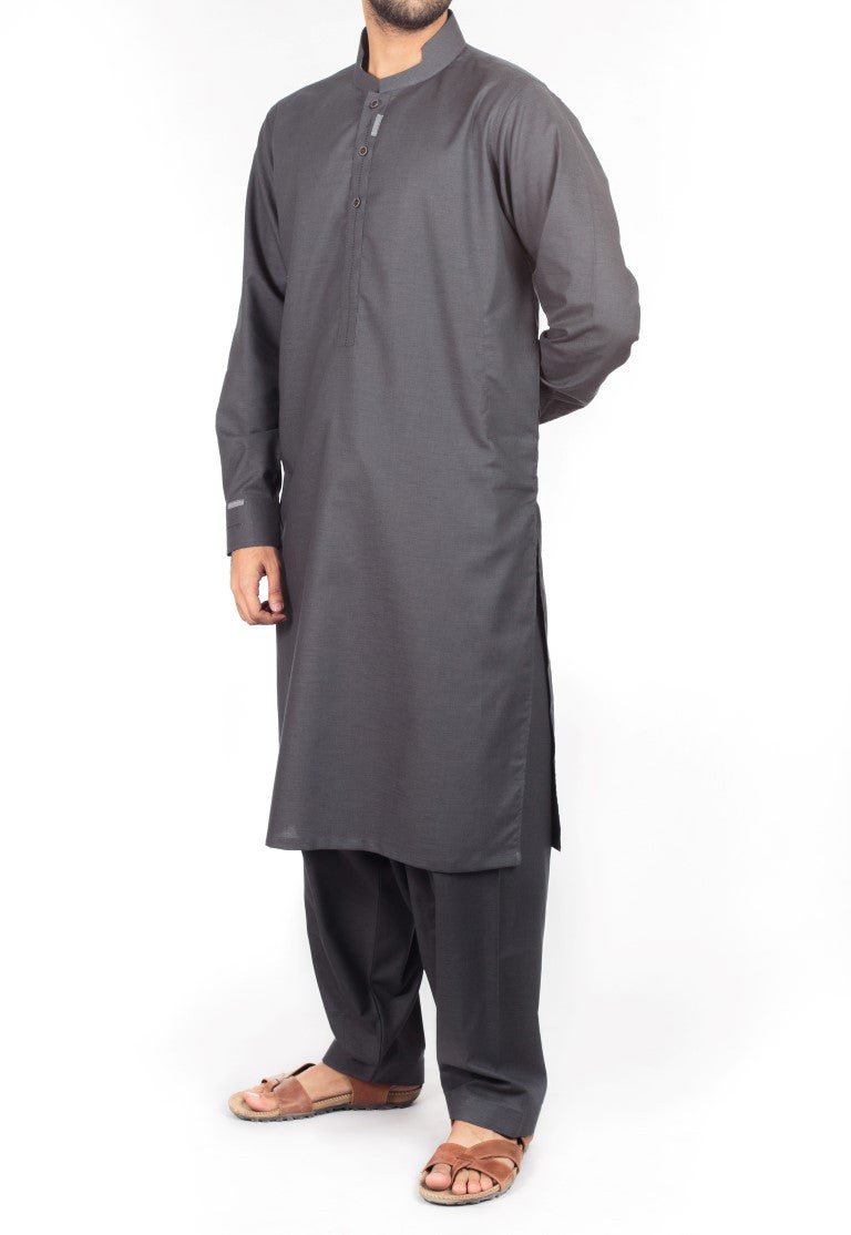Image of Men Men Shalwar Qameez Charcoal Grey Shalwar Qameez suit in Blended fabric with designer details. Product Code RQ-16218