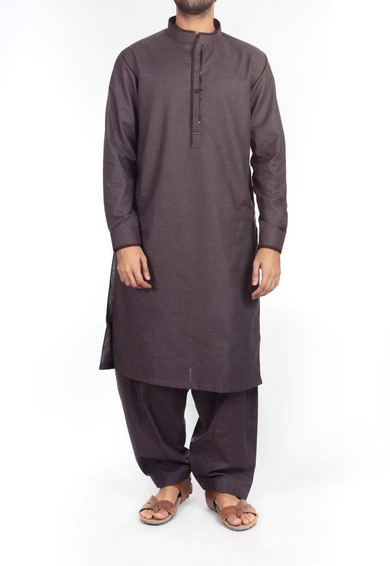 Image of Men Men Shalwar Qameez Blackish Brown Shalwar Qameez suit in Blended fabric with Applique work. Product Code RQ-16219