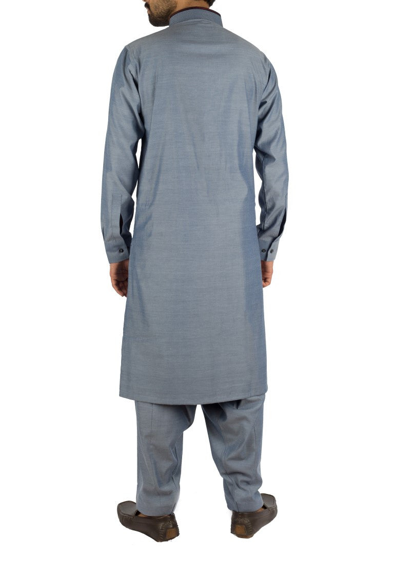 Denim Blue Shalwar Qameez suit in Blended fabric with Thread & Applique work . Product Code RQ-16226