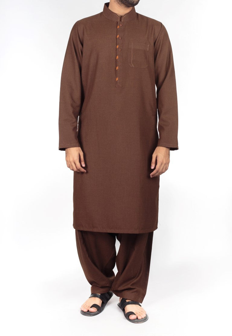 Image of Men Men Shalwar Qameez Cedar Brown Shalwar Qameez suit in Blended fabric with Applique work . Product Code RQ-16230