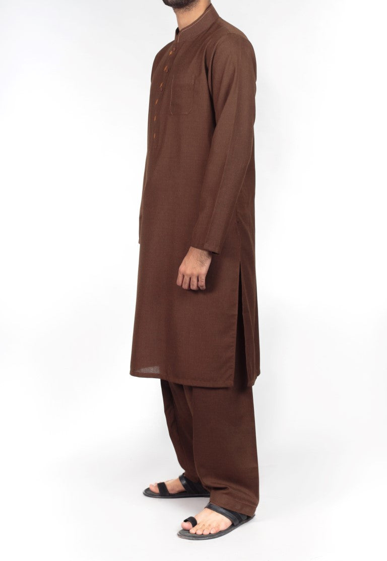 Cedar Brown Shalwar Qameez suit in Blended fabric with Applique work . Product Code RQ-16230