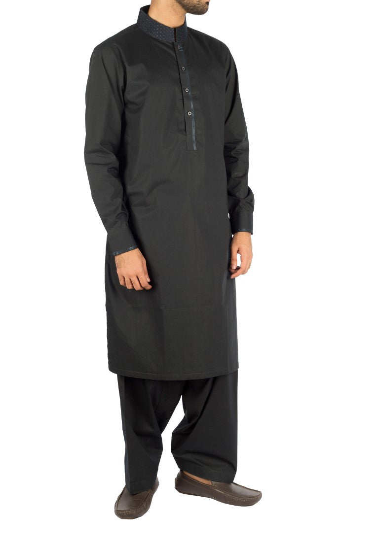 Image of Men Men Shalwar Qameez Midnight Blue Shalwar Qameez suit in Cotton fabric with Embroidery and thread work. Product Code RQ-16243