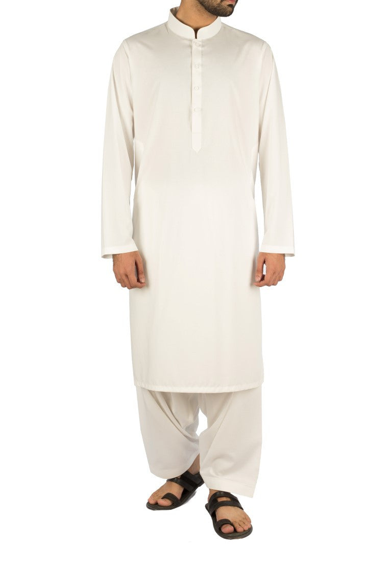Image of Men Men Shalwar Qameez Off White Basic Suit in blended fabric. Product Code RQ-16263