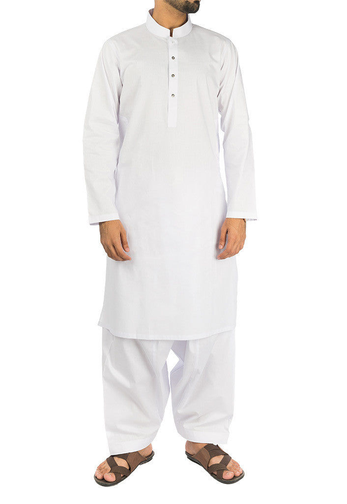 Image of Men Men Shalwar Qameez Basic White Cotton Suit. RQ-17107