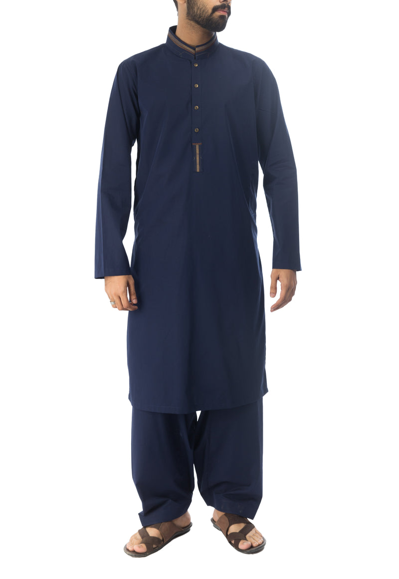 Image of Men Men Shalwar Qameez Midnight Blue Shalwar Qameez Suit. RQ-17153