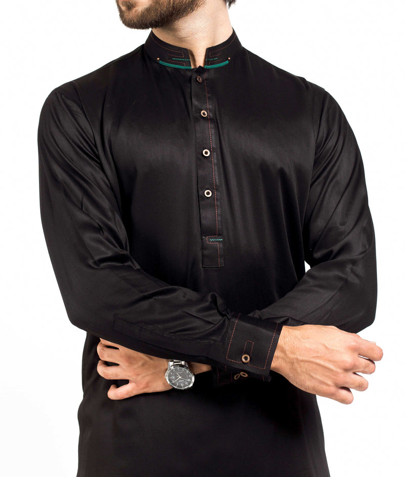 Jet Black Shalwar Qameez Suit. RQ-39211