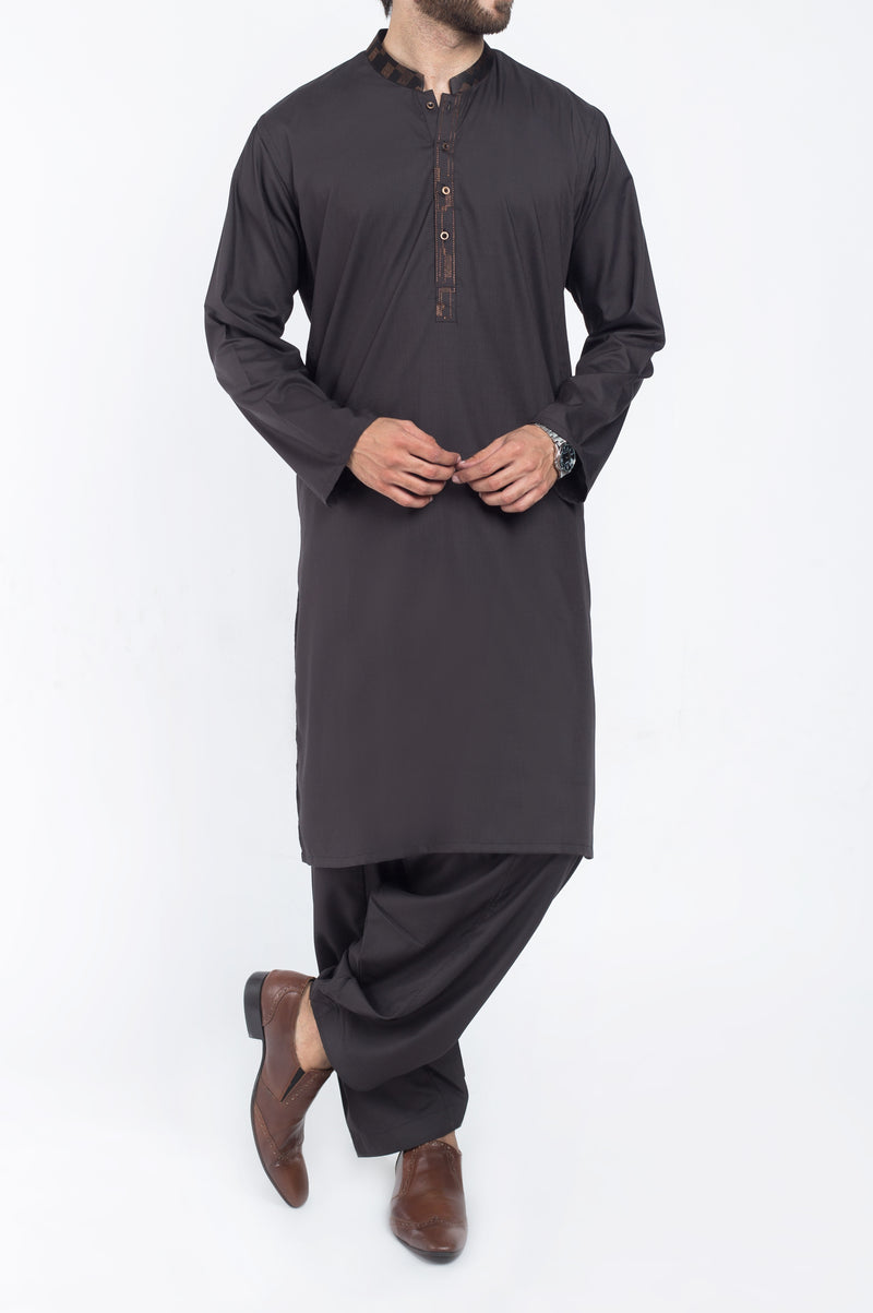 Blackish Grey Shalwar Qameez Suit. RQ-39410