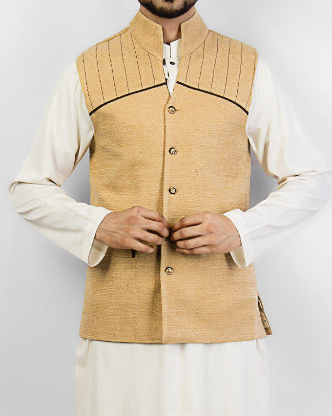 Image of Men Waist Coat Cordoba 1 - Cream colored designer waist coat in suiting fabric Product Code: RWC-001