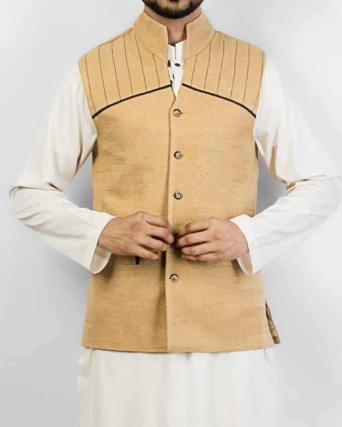 Image of Men Waist Coat Cordoba 1 - Cream colored designer waist coat in suiting fabric Product Code: RWC-001
