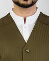Olive Green designer waist coat in suiting fabric Product Code: RWC-002