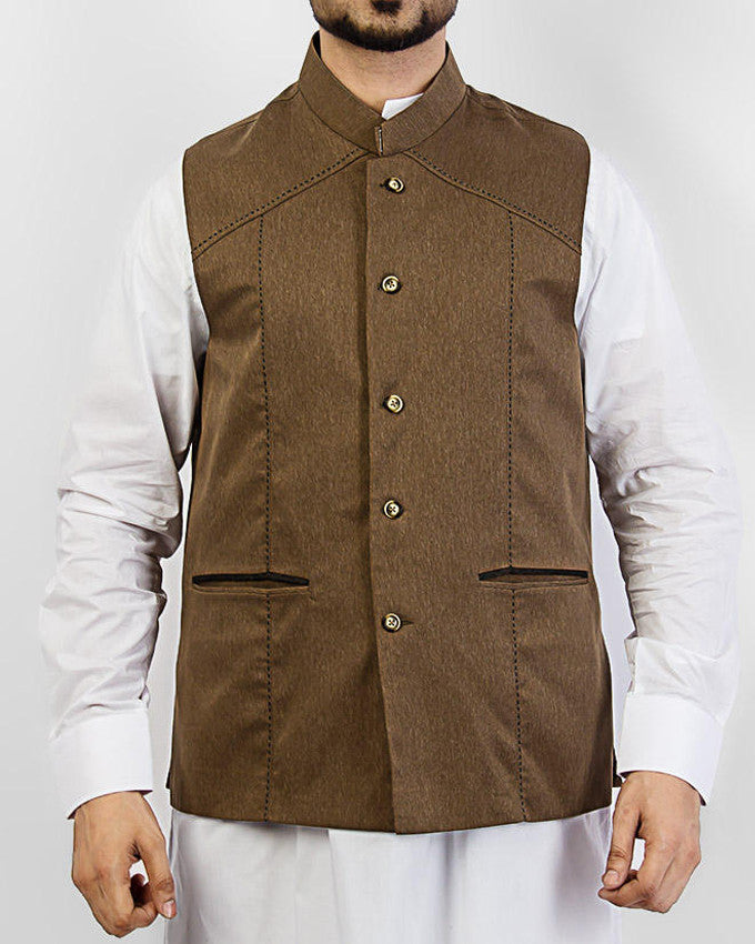 Image of Men Waist Coat Prime - Camel colored designer waist coat in suiting fabric Product Code: RWC-004