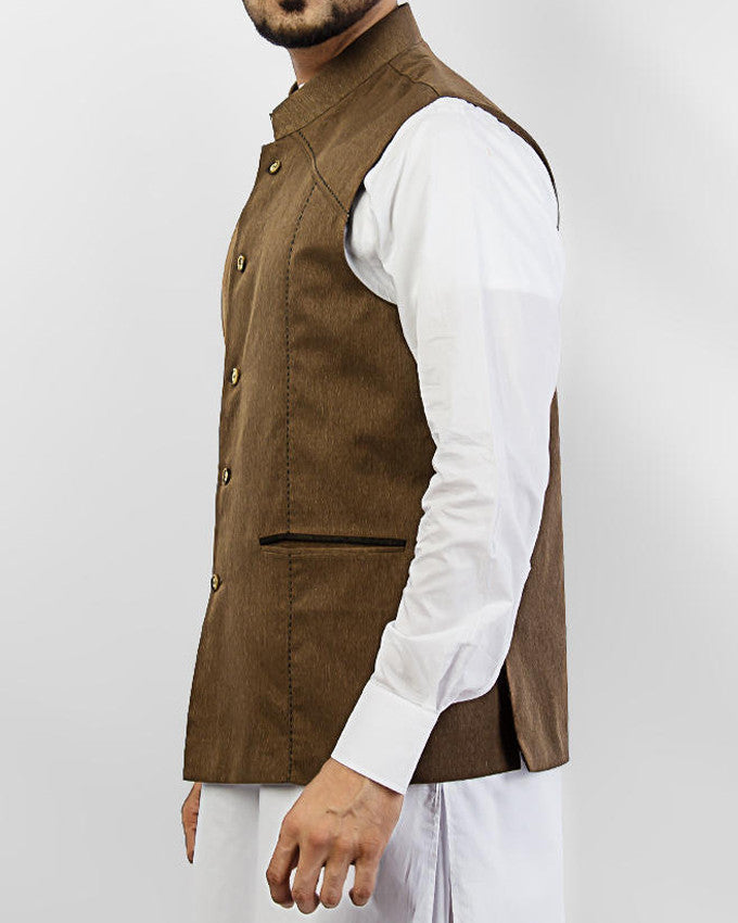 Prime - Camel colored designer waist coat in suiting fabric Product Code: RWC-004
