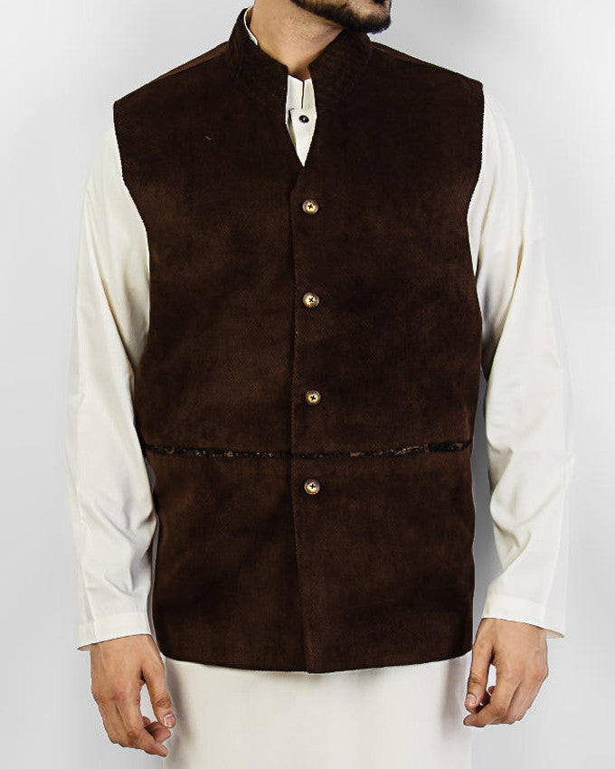 Image of Men Waist Coat Cordoba 2 - Brown colored designer waist coat in suiting fabric Product Code: RWC-005