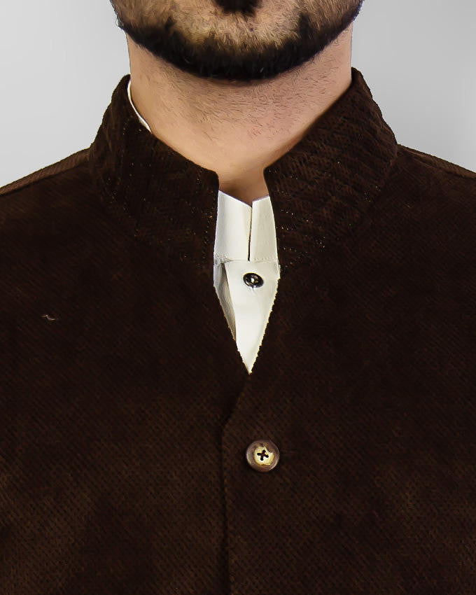 Cordoba 2 - Brown colored designer waist coat in suiting fabric Product Code: RWC-005