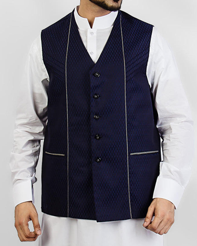 Image of Men Waist Coat Sapphire Cut - Dark Blue designer waist coat in suiting fabric Product Code: RWC-007
