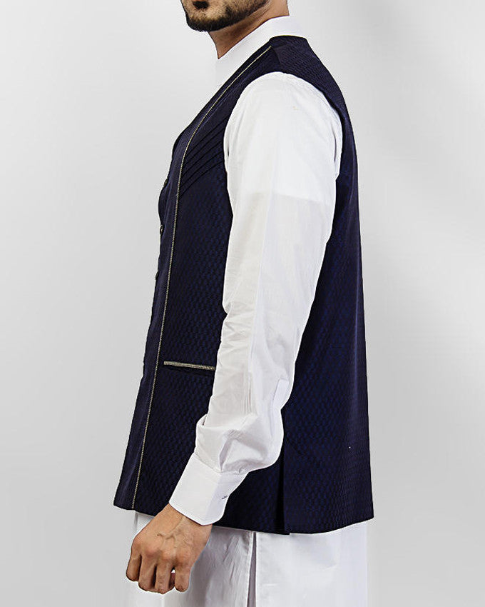 Sapphire Cut - Dark Blue designer waist coat in suiting fabric Product Code: RWC-007